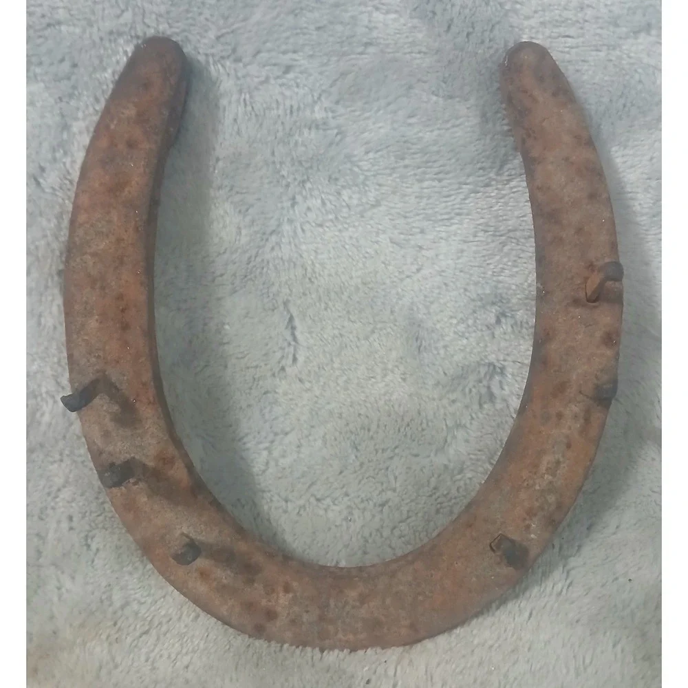 Vintage Rusty Iron Horseshoe with Nails Authentic Farmhouse Good Luck Charm Deco